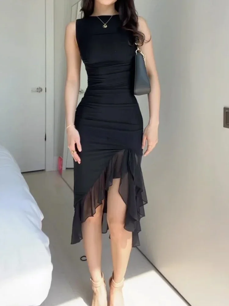 Irregular Ruffles Pleated Bodycon Dress O Neck Sleeveless Split Summer Dress Elegant Party Evening Midi Dresses for Women 2024
Irregular Ruffles Pleated Bodycon Dress O Neck Sleeveless Split Summer Dress Elegant Party Evening Midi Dresses for Women 2024