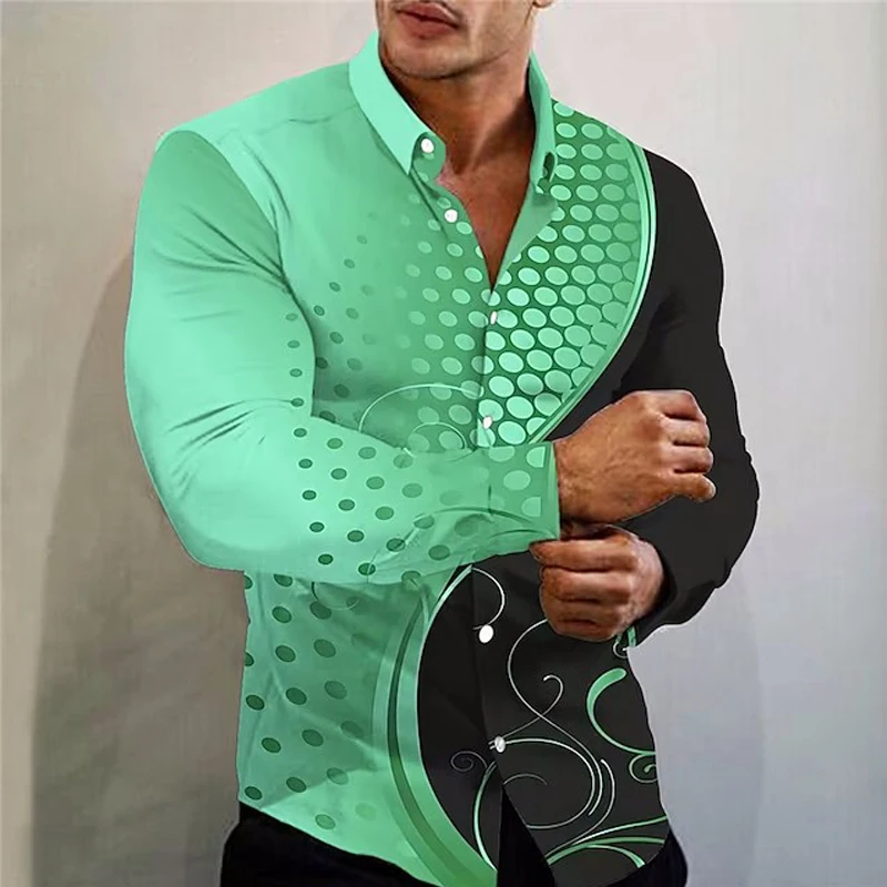 

Social Fashion Shirts For Men Casual Polka dot Print Button Long Sleeve Top Oversized Mens Clothing Travel camisas y blusas New