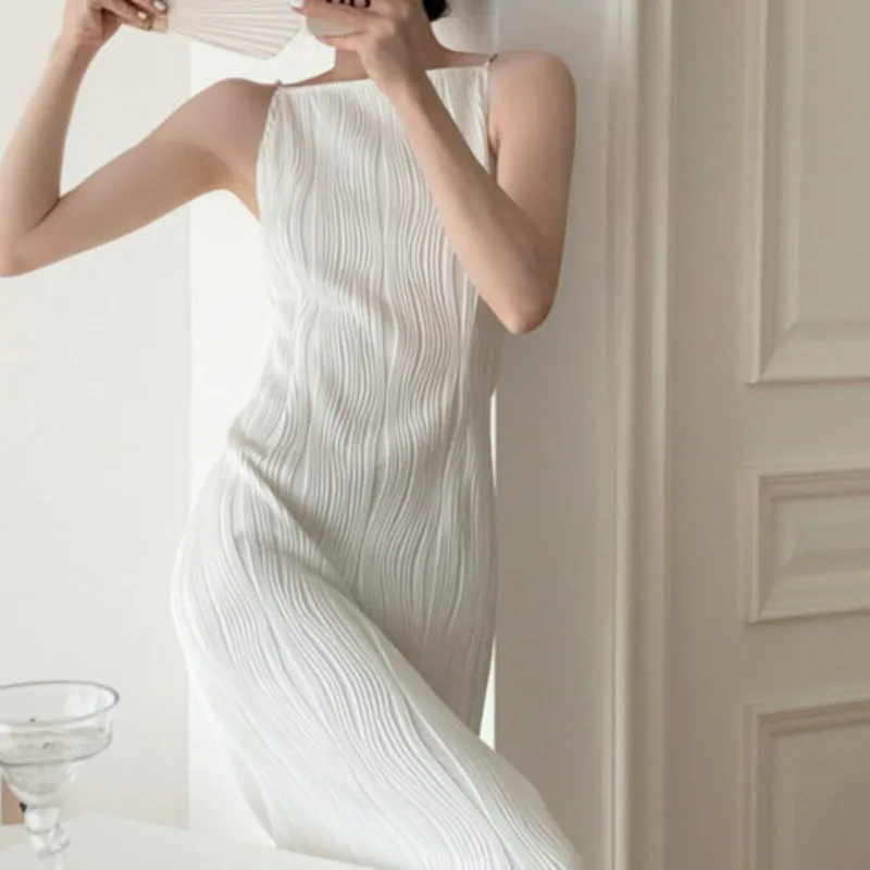 MUXI-White Pleated Ankle Dress for Women, Elegant Princess Dress, Pearl White Striped Backless Dress, Evening Party Vest
MUXI-White Pleated Ankle Dress for Women, Elegant Princess Dress, Pearl White Striped Backless Dress, Evening Party Vest
