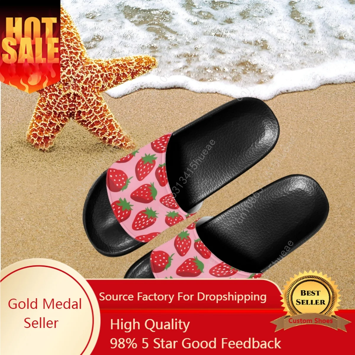 

Strawberry Pattern Women Household Slippers Non-slip Outdoor Flat Sandal Shower Bathroom Slippers For Ladies Summer Soft Slides