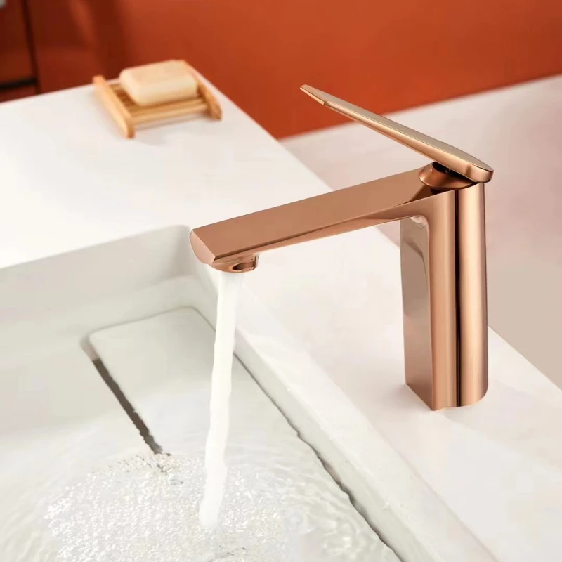 

Contemporary Simple Rose Gold Basin Single Handle Mixing Faucets Hot & Cold Water for Bathroom Faucet Washbasin Kit Metal Taps