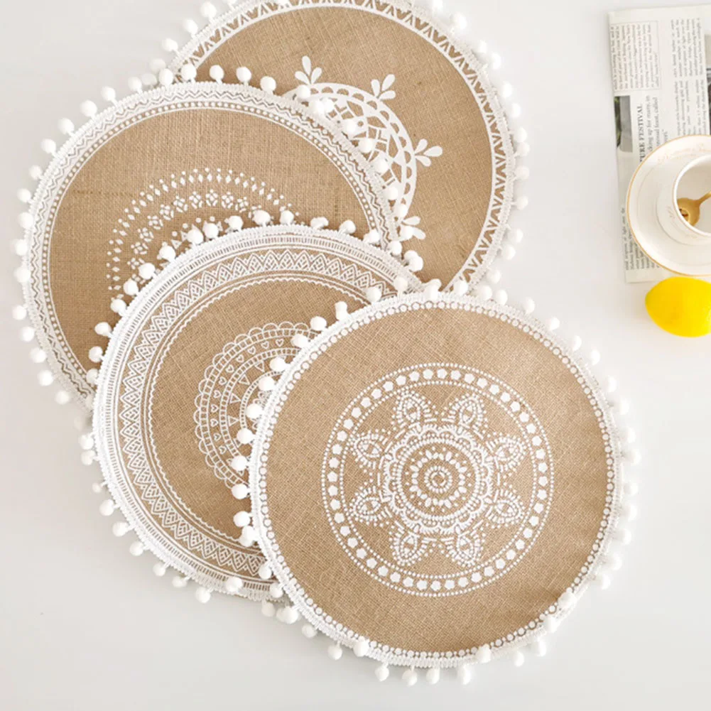 2pc Linen Table Mat Lace Placemat Set Round 38cm Natural Jute Woven Tableware Mat Tassel Cotton Linen Insulation Pad Decoration
2pc Linen Table Mat Lace Placemat Set Round 38cm Natural Jute Woven Tableware Mat Tassel Cotton Linen Insulation Pad Decoration