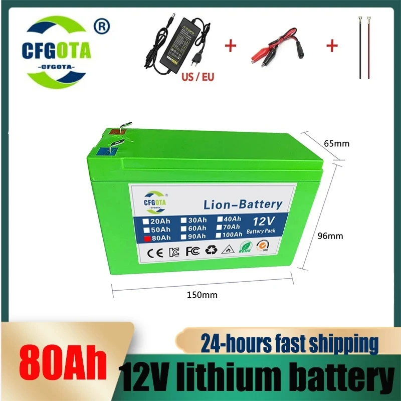 NEW 12V Battery 80Ah Built-In High Current 80A BMS 18650 Lithium Battery Pack For Electric Vehicle Battery 12.6V Charger
NEW 12V Battery 80Ah Built-In High Current 80A BMS 18650 Lithium Battery Pack For Electric Vehicle Battery 12.6V Charger