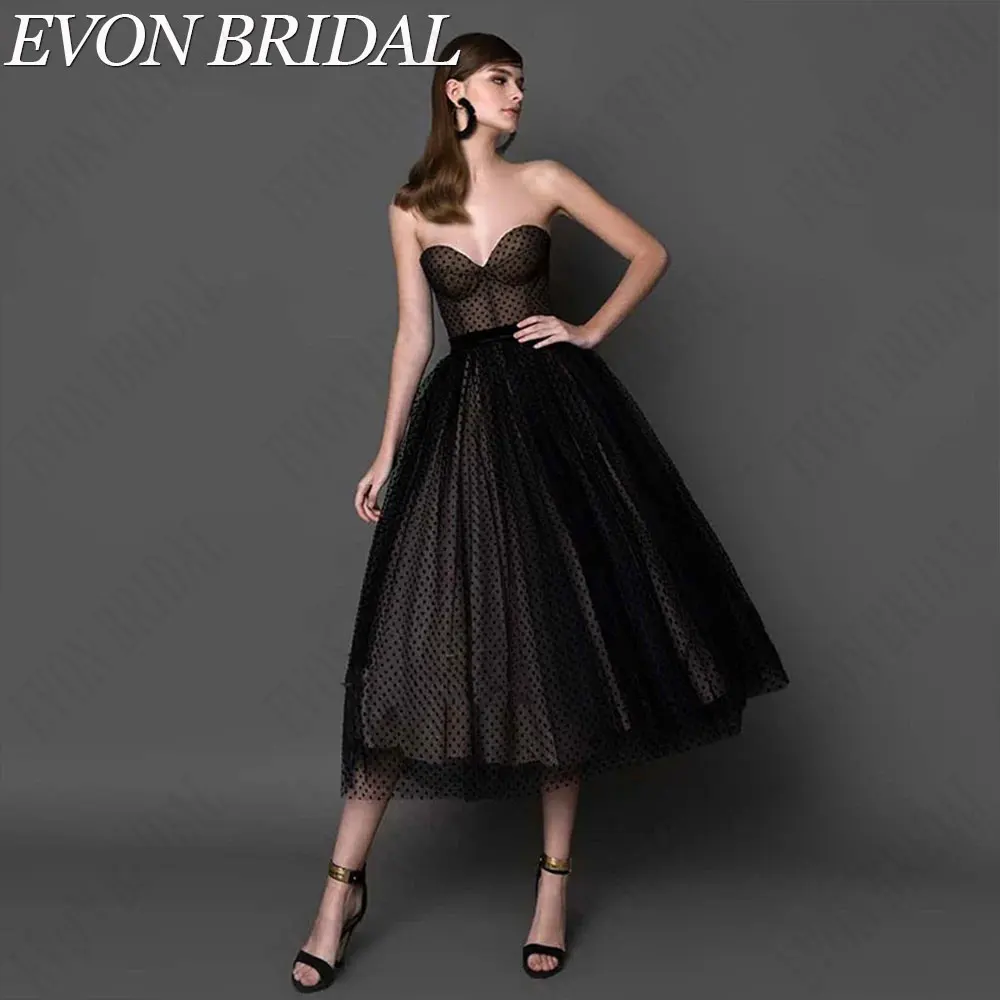 EVON BRIDAL Modern Black Dotted Tulle Party Dress Princess Sweetheart Neck A-Line Evening Gowns Tea-Length Vestidos De Gala 2024
EVON BRIDAL Modern Black Dotted Tulle Party Dress Princess Sweetheart Neck A-Line Evening Gowns Tea-Length Vestidos De Gala 2024
