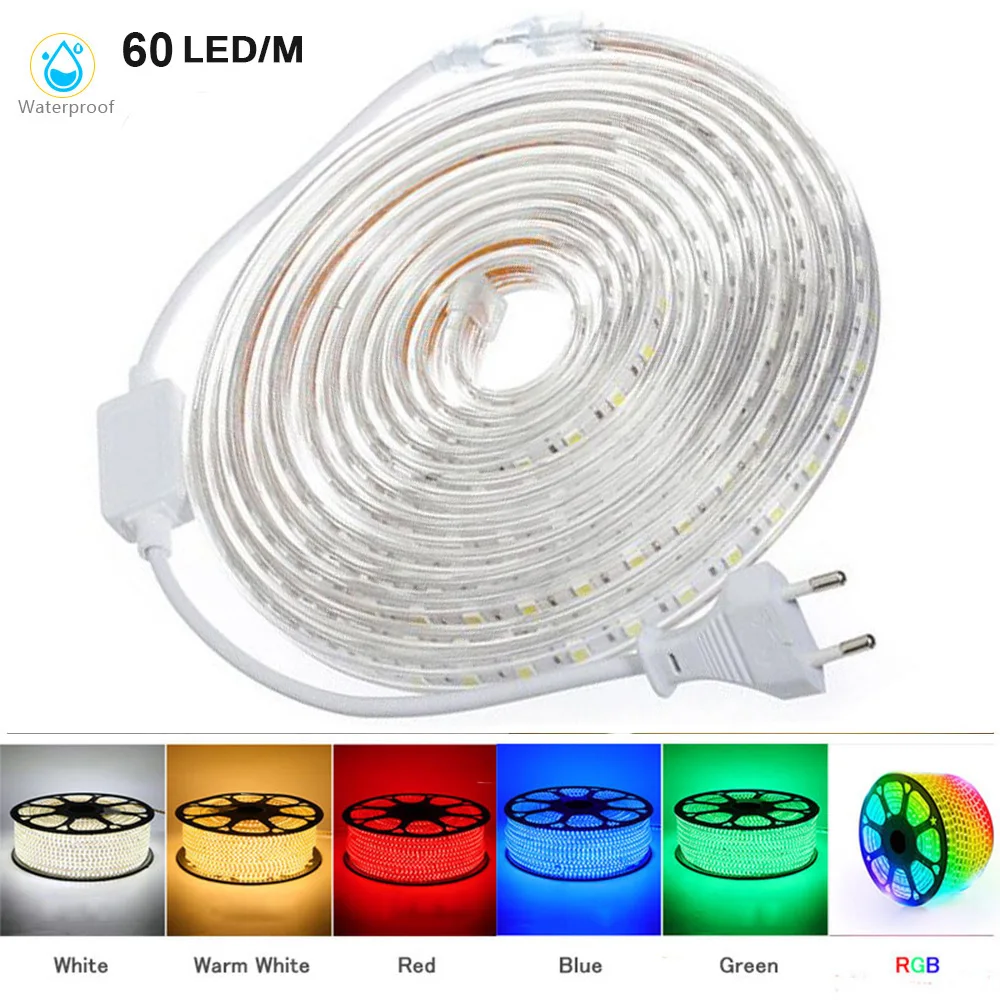 

SMD 5050 AC220V LED Strip Flexible Light 60leds/m Waterproof Led Tape LED Light With Power 1M/2M/3M/5M/6M/8M/9M/10M/15M/20M/30M