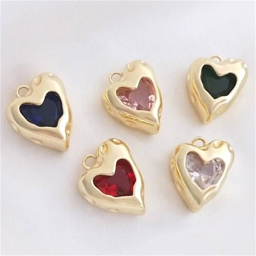 

14K Wrapped Gold Fashion Heart Pendant Inlaid with Zircon Diy Necklace Jewelry Colorful Zirconium Love Charms Pendant K386
