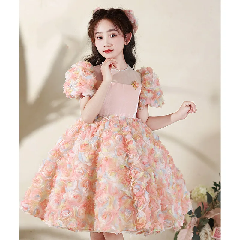 

Formal Luxury Girls' Pink Princess Dress Flower Girl Wedding Dress High end French Children's Puffy Dress Elegant Party Dress