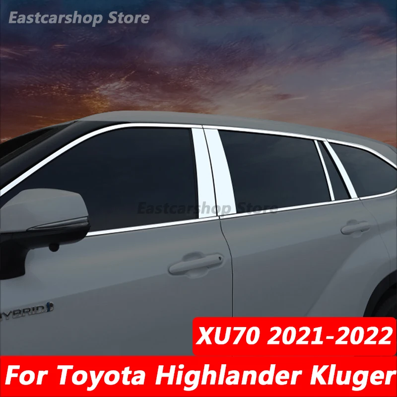 

For Toyota Highlander XU70 Kluger 2021 2022 Car Stainless Steel Middle Central Column Window Trim B C Pillar Chrome Sticker