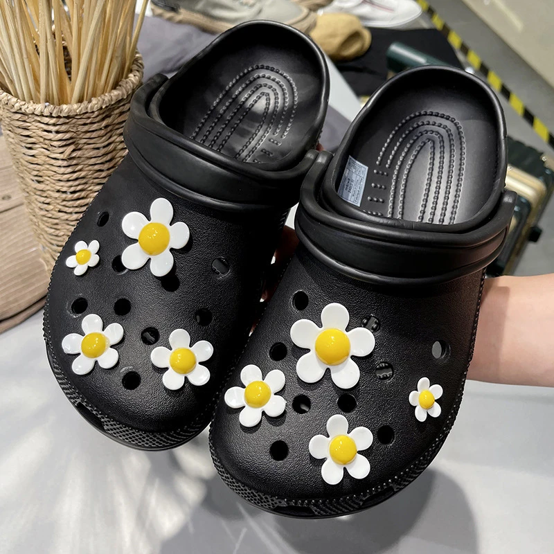 

2024 New acrylic fresh daisy yellow heart five petal flower DIY material Hole shoe flower buckle accessories For Girls Gift