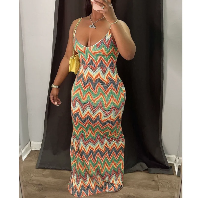 Women Sleeveless Wave Sheath Sexy Clubwear Bodycon Dress Pattern Printed V-neck Slim Dress Low Cut Slim Fits Camis Dress
Women Sleeveless Wave Sheath Sexy Clubwear Bodycon Dress Pattern Printed V-neck Slim Dress Low Cut Slim Fits Camis Dress