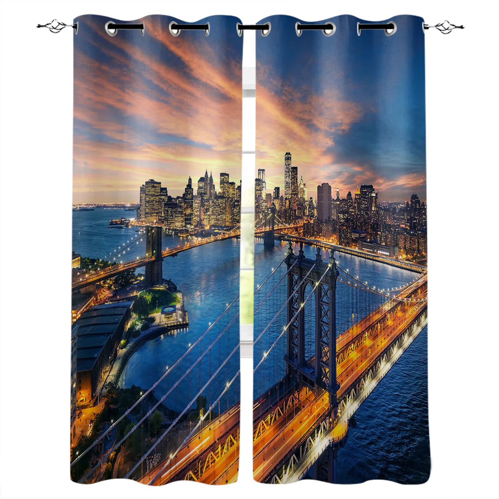 

Urban Bridge Brooklyn Sunset City Building Blackout Curtains Window Curtains For Bedroom Living Room Decor Window Treatments