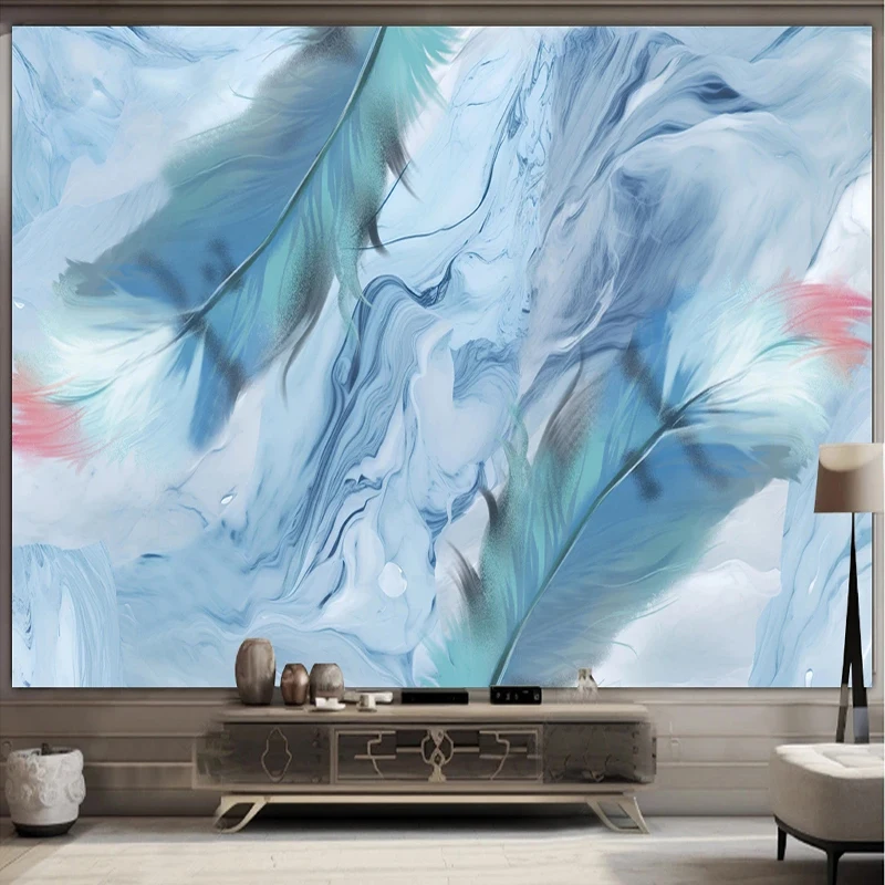 

Creative Beautiful Blue Feather Light Luxury Wall Covering Mural Art Wallpaper For Living Room TV Sofa Bedroom Home Decor 3D