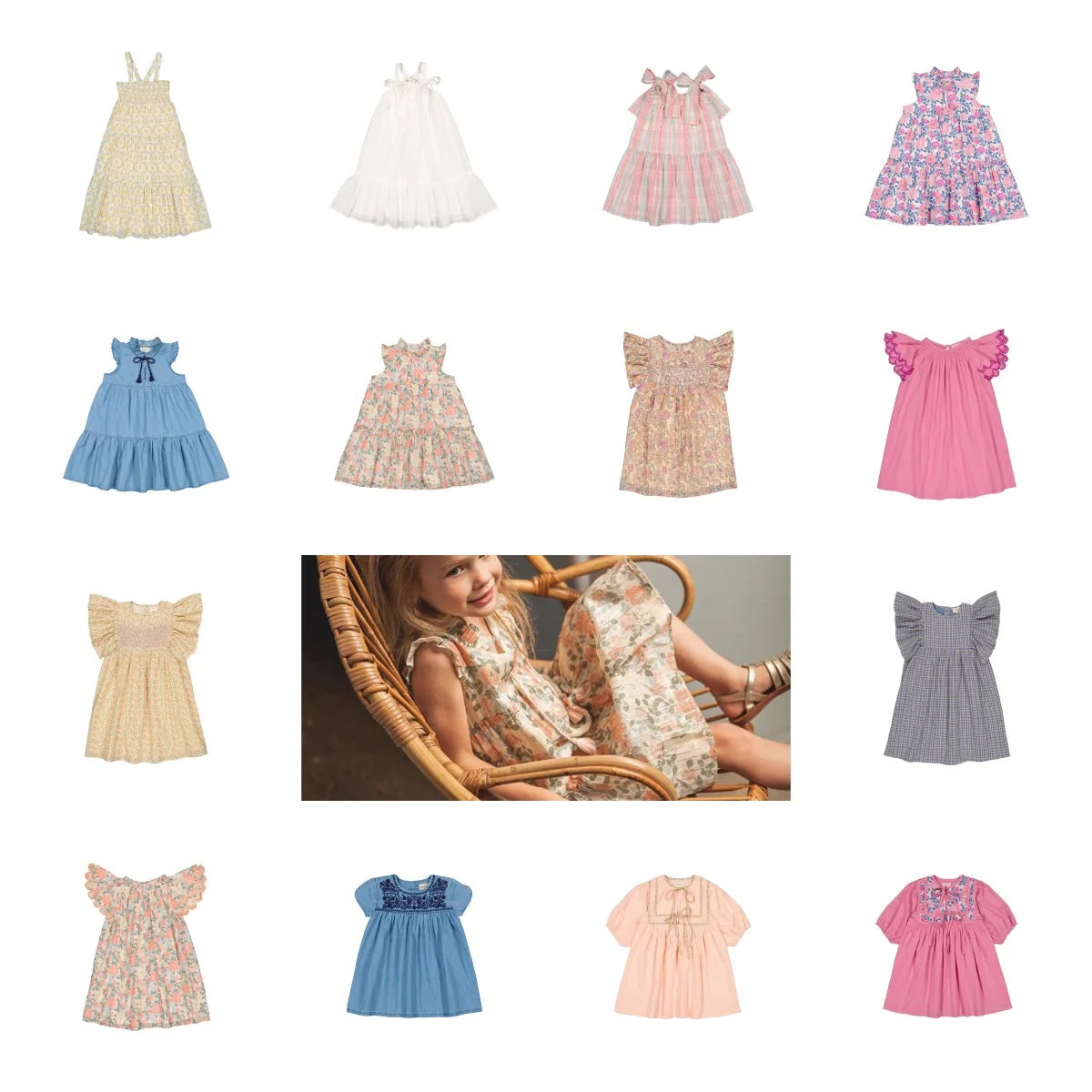 

Summer Girl's Suspender Instagram Pastoral Floral Sleeveless Play Smocking A-line Print Dress Pleated Comfortable Children's