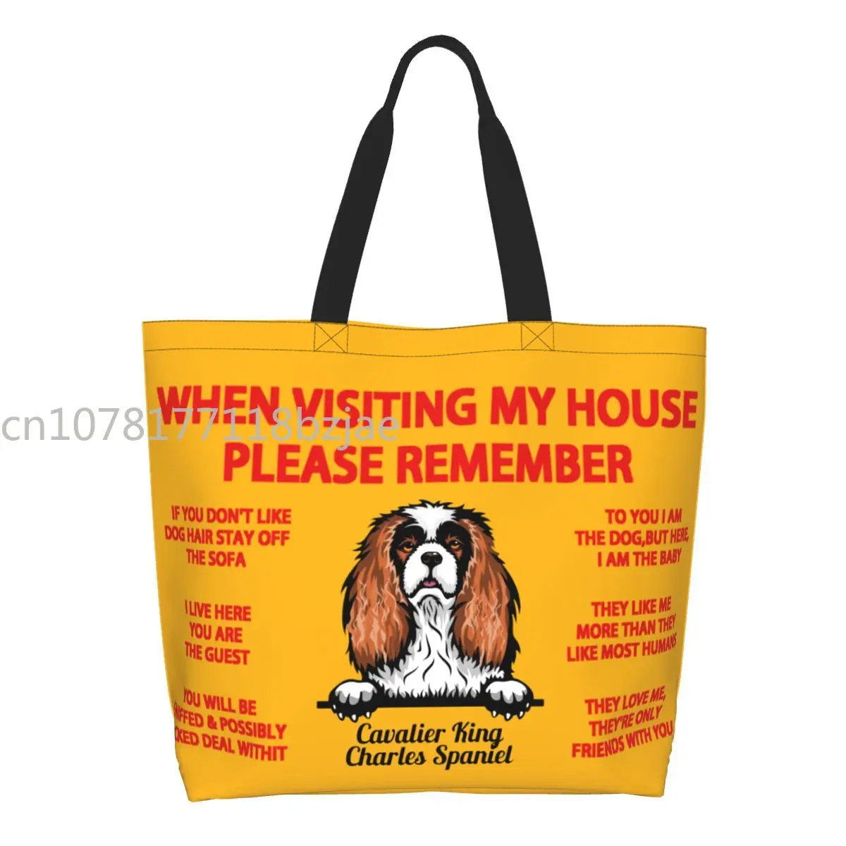 

Reusable Peeking Dog Cavalier King Charles Spaniel Shopping Bag Women Canvas Shoulder Tote Bag Washable Groceries Shopper Bags