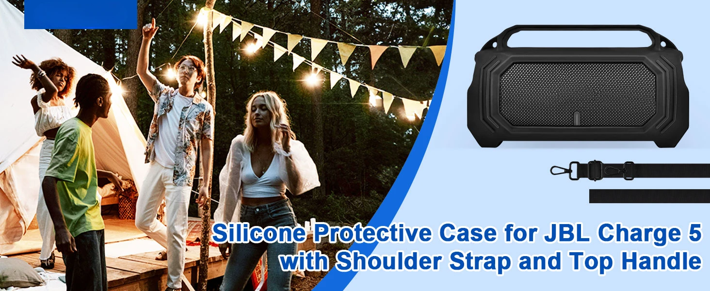 Silicone Protective Case for JBL Charge 5 with Shoulder Strap and Top Handle- Waterproof, Durable Cover for JBL Charge 5 Silicone Protective Case for JBL Charge 5 with Shoulder Strap and Top Handle- Waterproof, Durable Cover for JBL Charge 5