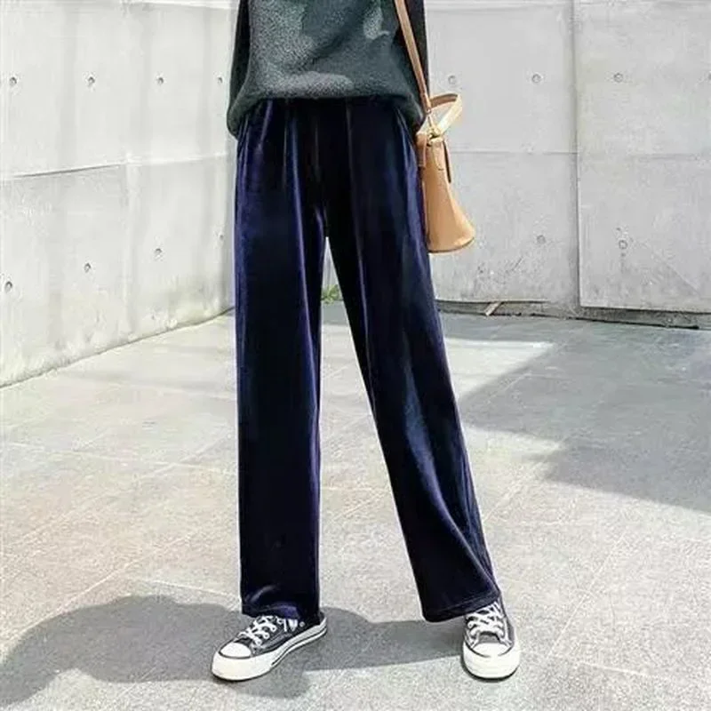 

Winter Velvet Trousers,Korean Fashion Women Autunm High Waist Streewear Casual Velour Pants,plus Size Black Spodnie Damskie