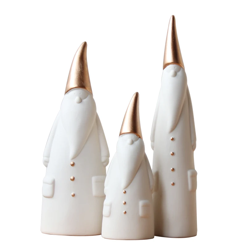 

White Ceramic Santa Claus Figurine Ornaments, Christmas Sculptures, Home Decor, 3 Pieces