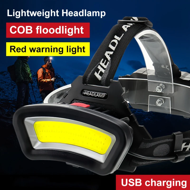 

COB Floodlight Headlamp USB Rechargeable with Red Light High Lumen LED Headlight 4 Modes Head Lamp Waterproof Head Flashlight