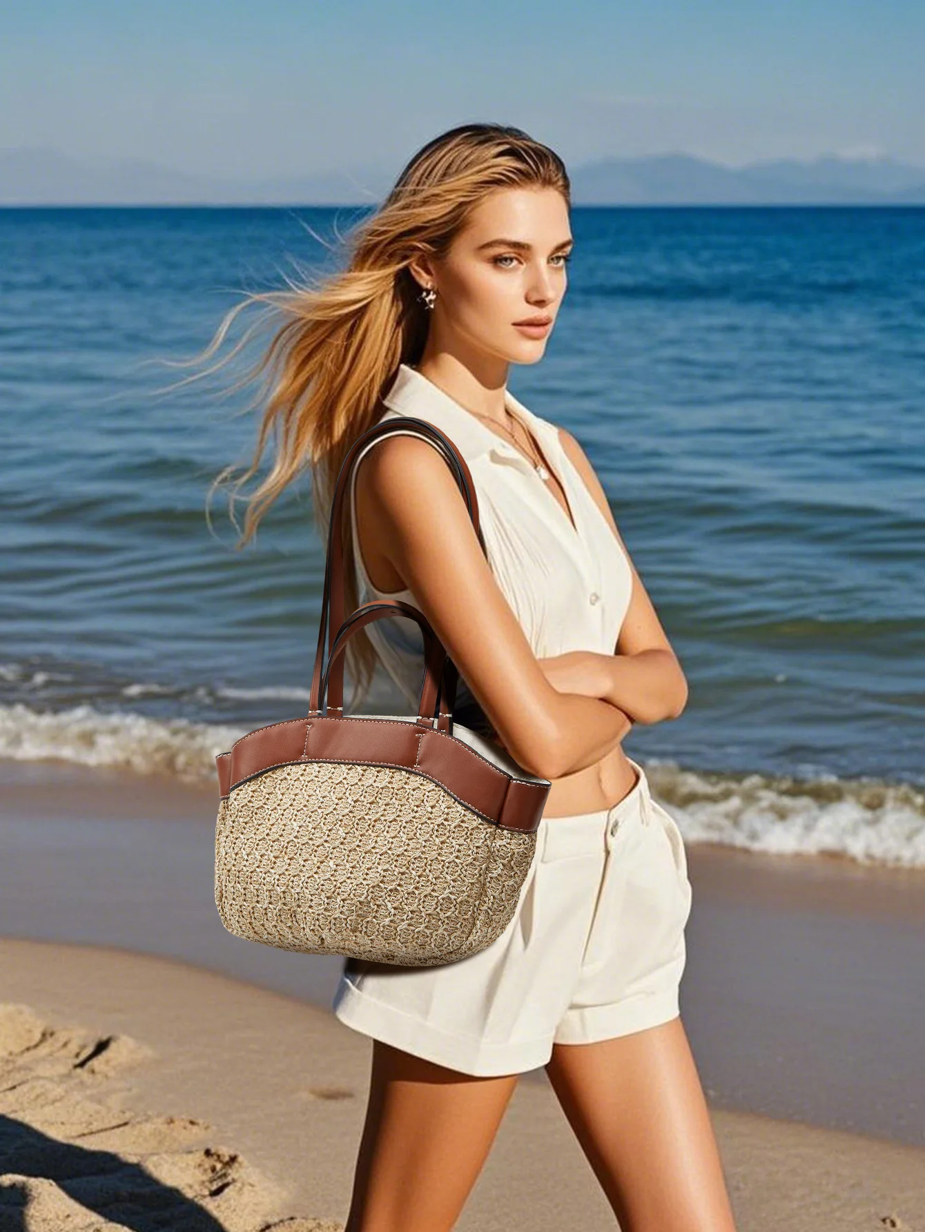 Woven Straw Bucket Tote - Large Summer Shopper 18 S5584186205f342e2b946690be466284cO