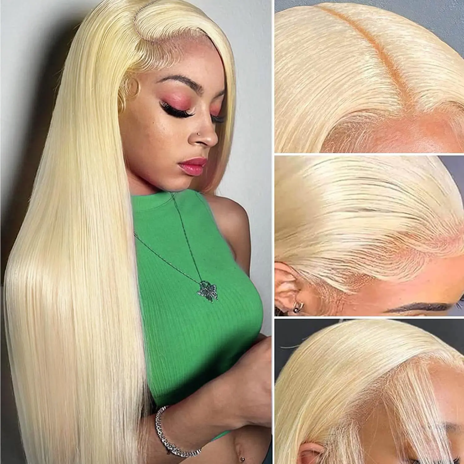 

613 Blonde Straight 13x6 Lace Front Human Hair Wig Blonde 13x4 HD Lace Frontal Wig 180 Density Pre Plucked Straight Glueless Wig