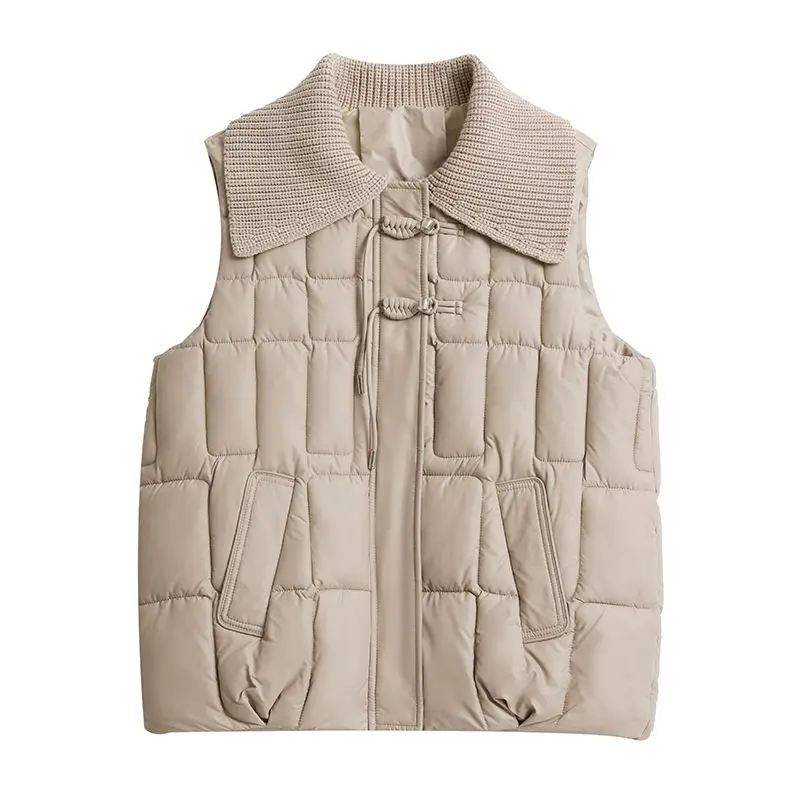 

2024 Autumn Winter New Women's Polo Collar Vest Loose Commuter Casual Spliced Down Cotton Oversize Tank Top