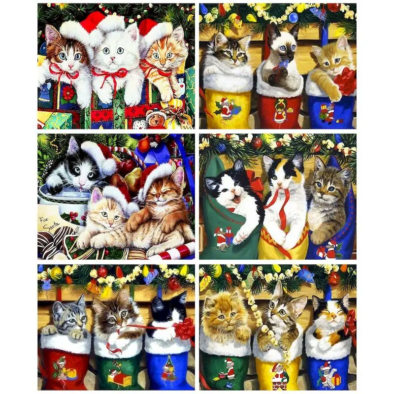 

Картина по номерам GATYZTORY, Рождественский Кот, рисование на холсте, Diy картины по номерам, наборы, ручная роспись, искусство, подарок, домашний декор
