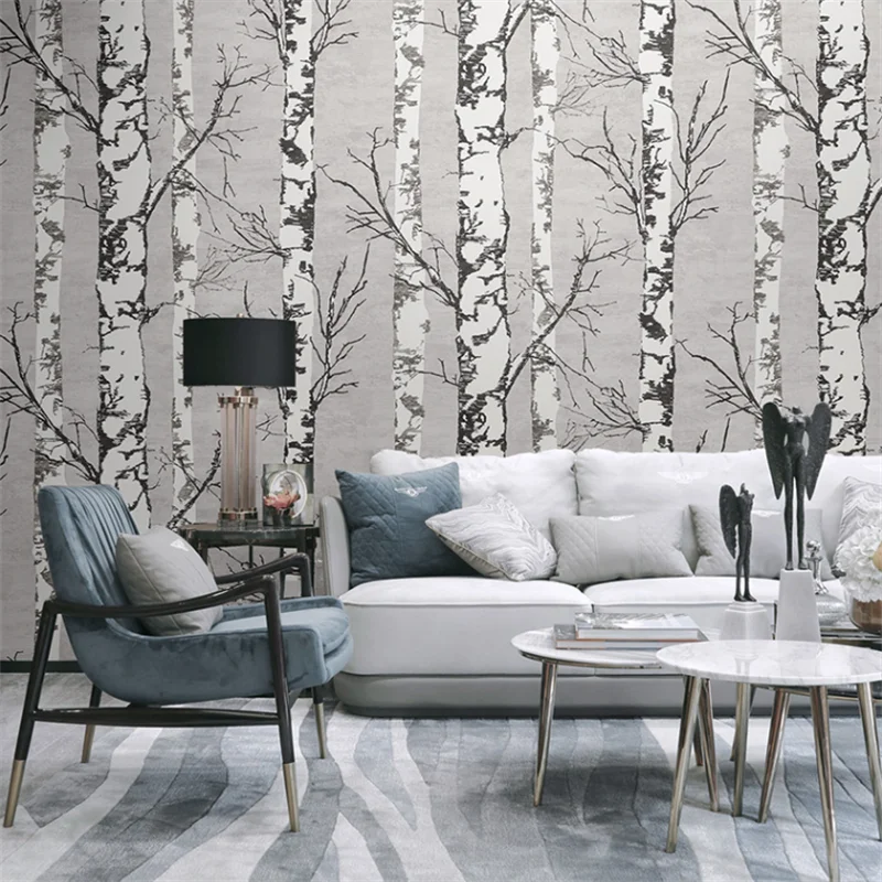 

Papel De Parede Nordic Style Tree Birch Wood Grain Retro Living Room Background Wall Restaurant Bar Clothing Store Wallpaper