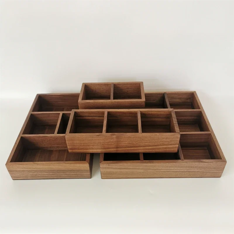 

Retro Multi Grid Storage Box Desktop Nine Lattice Pack Black Walnut Depository Collection Household Snack Sorting Container