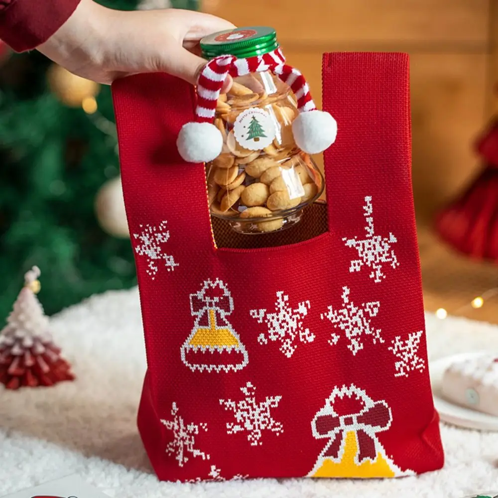 

Шерстяная сумка-мешок, сумка на запястье с узлом, модная плетеная Сумка-тоут в виде снежинки, кошелек, Рождественская вязаная сумка для девушек