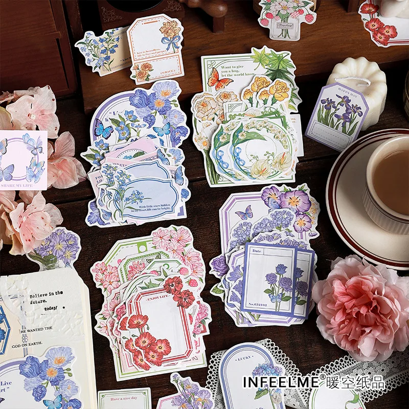 

30pcs/pack Butterfly Lovers Series Non-sticky Notes Retro Flowers Handbook Journal Decorative Collage Message Memo Paper