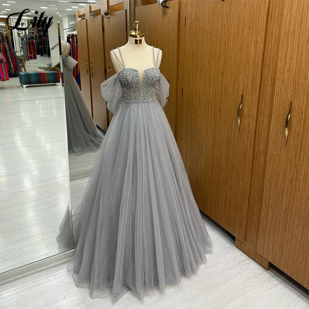 Lily Grey Evening Dress Luxury Off Shoulder A-Line Prom Dress With Spaghetti Straps and Crystal Party Dress Beading Tulle 프롬드레스
Lily Grey Evening Dress Luxury Off Shoulder A-Line Prom Dress With Spaghetti Straps and Crystal Party Dress Beading Tulle 프롬드레스