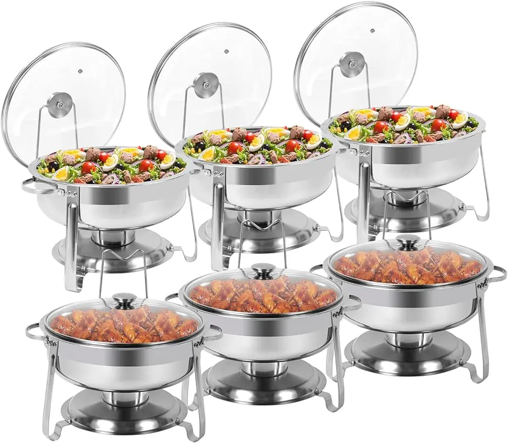 6 Packs Round Chafing Dish Buffet Set, 4 QT Stainless Steel Chafing Dishes with Glass Lid & Lid Holder, Catering Food Warmers
6 Packs Round Chafing Dish Buffet Set, 4 QT Stainless Steel Chafing Dishes with Glass Lid & Lid Holder, Catering Food Warmers