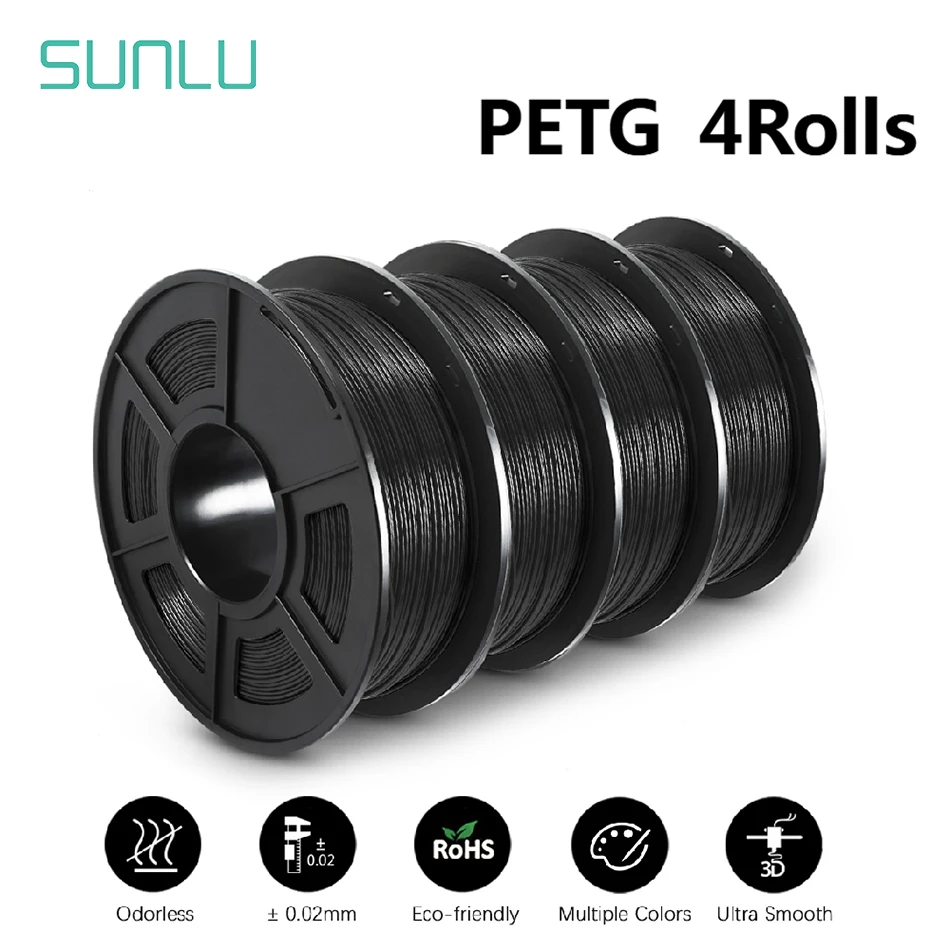 

SUNLU 4Rolls PETG Filament 1KG 3D Printer 1.75MM Non-Toxic Good Toughness Biodegradable PLA PLAplus SILK No Bubble 0.5KG TPU