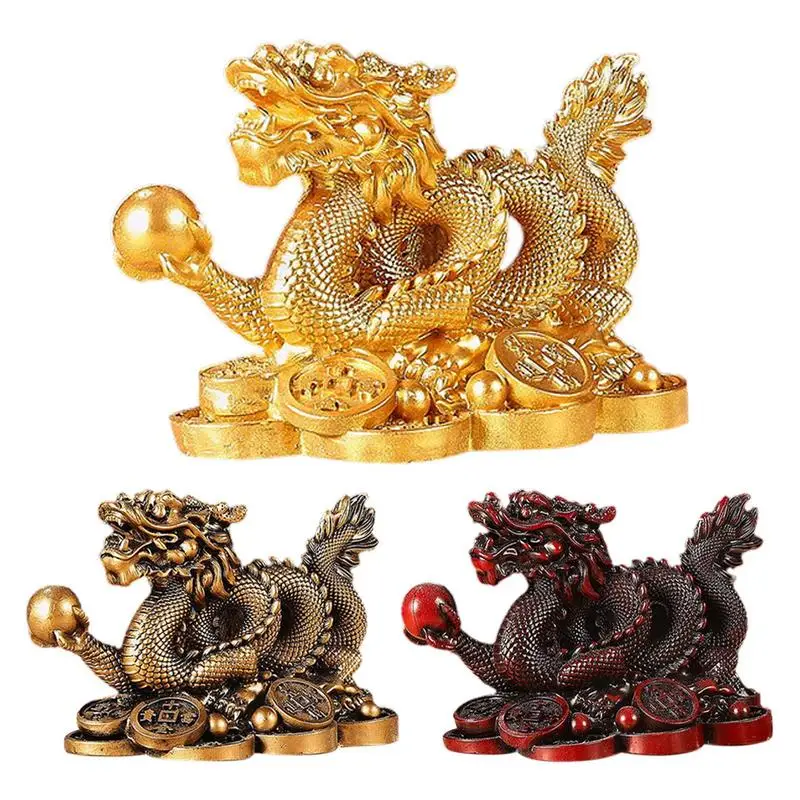 

Feng Shui Resin Ornaments Dragon Statue Sculpture Lucky Wealth Figurine Ornaments Gift for Home Office Desktop Decoration Crafts