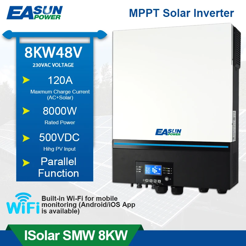 EASUN POWER Soalr Inverter 8000W 230V 48V 50hz/60hz 500vdc PV Input 120A MPPT Solar Charger Built-in WIFI Support Lithium BMS
EASUN POWER Soalr Inverter 8000W 230V 48V 50hz/60hz 500vdc PV Input 120A MPPT Solar Charger Built-in WIFI Support Lithium BMS