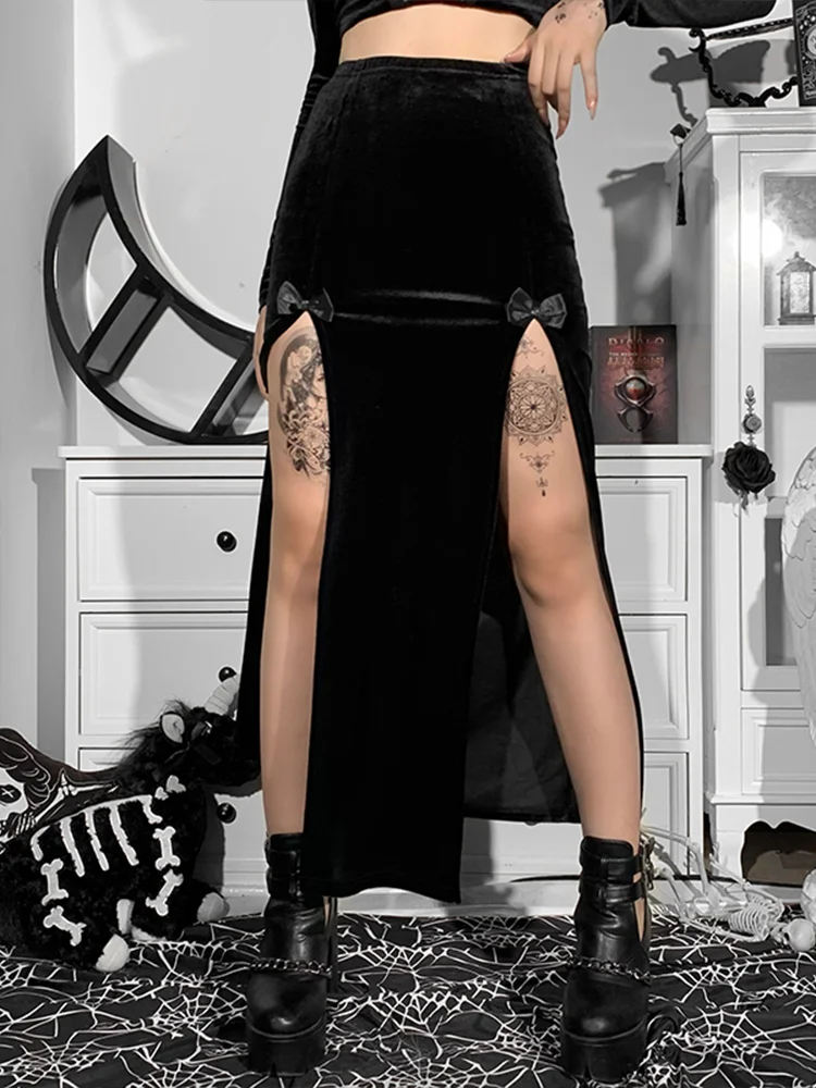 Vintage Black Velvet Split Skirts Aesthetic Sexy High Waist Bow Bodycon Long Skirt Elegant E Girl Punk Partywear Clothes
Vintage Black Velvet Split Skirts Aesthetic Sexy High Waist Bow Bodycon Long Skirt Elegant E Girl Punk Partywear Clothes