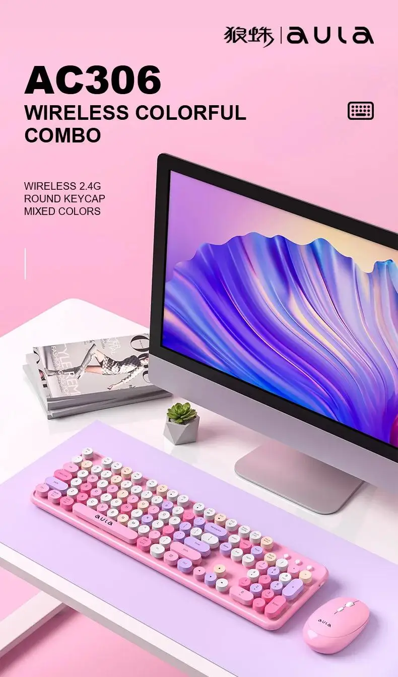 Wireless retro keyboard and mouse combo with round keycaps