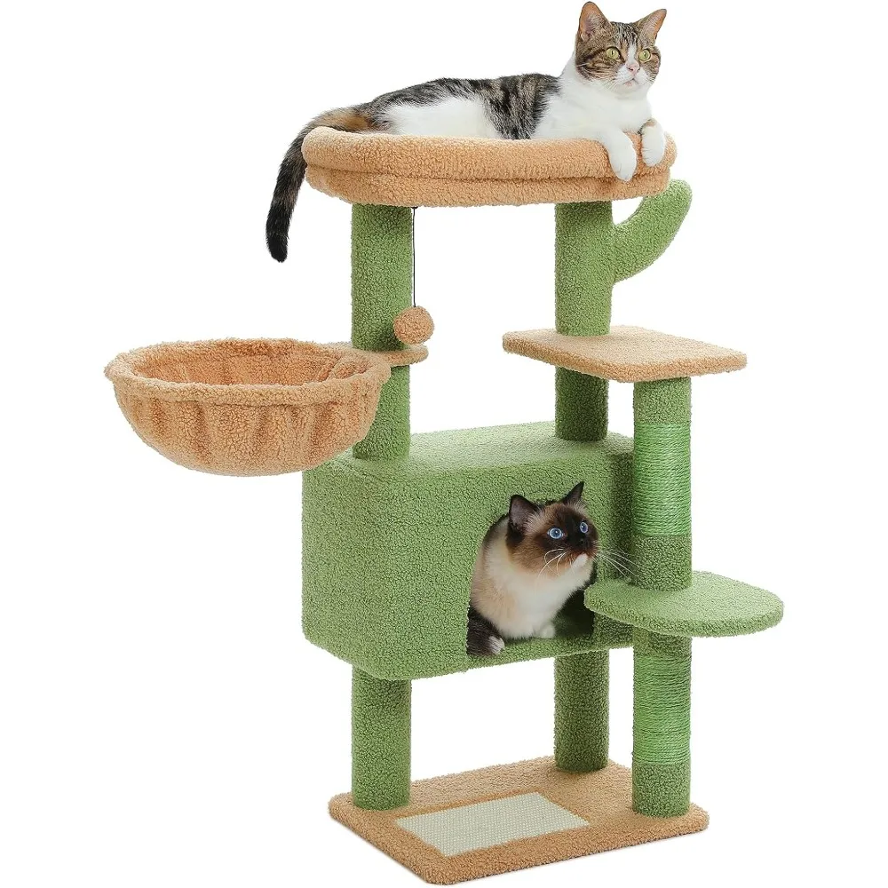 

PEQULTI [34.6''=88CM] Cactus Cat Tree for Large Cats, Cat Tower for Indoor Cats with Large Hammock, Cat Condo House