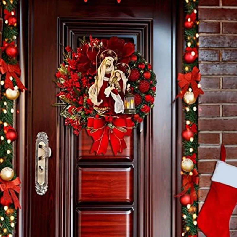 

Рождественский венок с бантом, сезонное украшение, Рождественское украшение для входной двери, стены, сада, спальни
