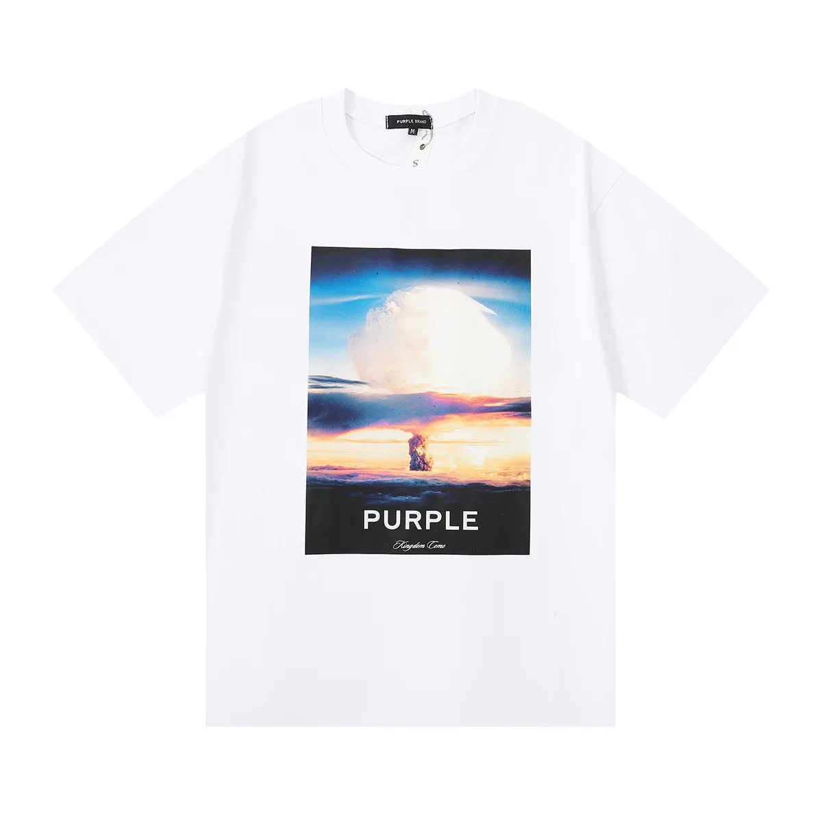 

New Purple Brand 2024 summer tide purple mushroom cloud print double yarn loose casual short-sleeved T-shirt men and women