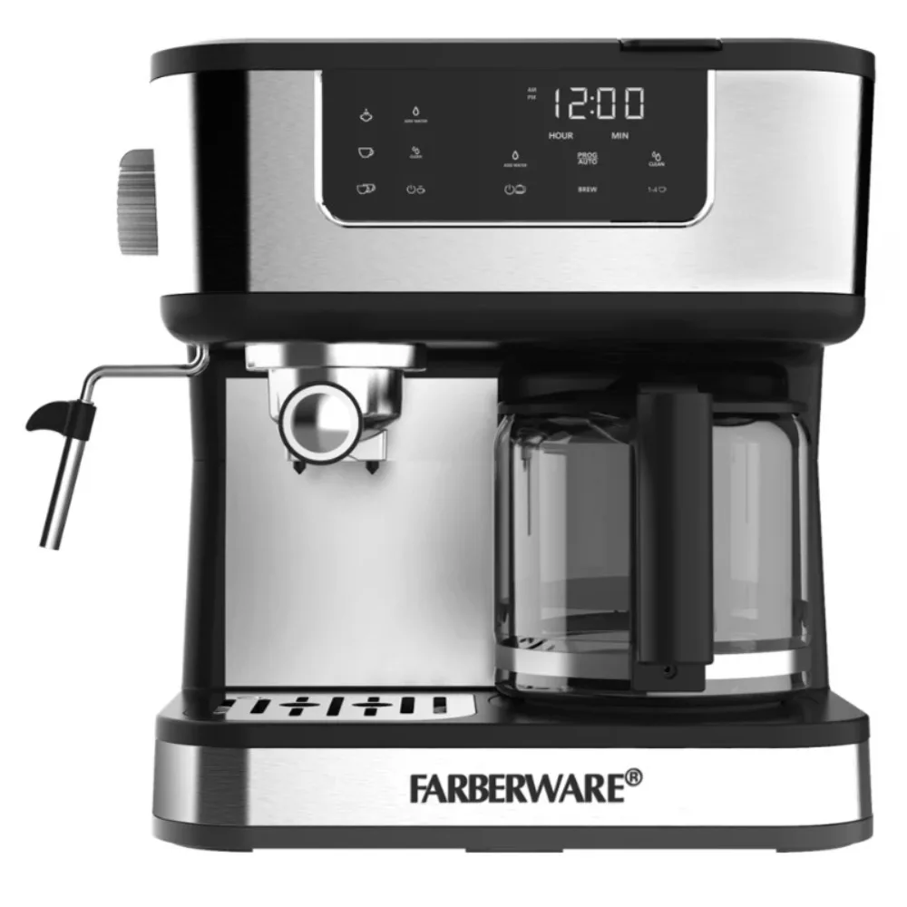 Farberware Dual Brew 10 Cup Coffee + Espresso Black and Stainless Finish Touchscreen MODEL FW54100112159 Coffee Machines
Farberware Dual Brew 10 Cup Coffee + Espresso Black and Stainless Finish Touchscreen MODEL FW54100112159 Coffee Machines