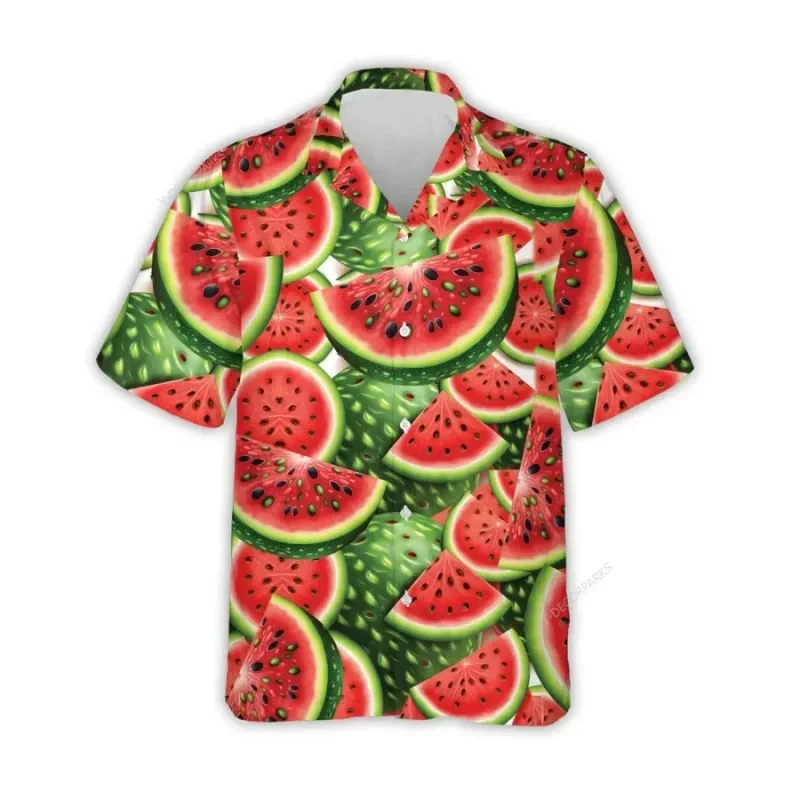 

3d Printed Strawberry Kiwifruit Hawaiian Shirt Men Tropical Fruits Summer Beach Aloha Shirt Button Down Short Sleeve Blouse Tops