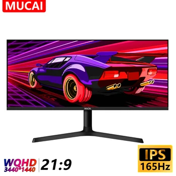 MUCAI-34 인치 모니터, 144Hz 와이드 디스플레이, 21:9 IPS 165Hz WQHD 데스크탑 LED 게이머 컴퓨터 화면, 곡선 아님 DP/3440*1440