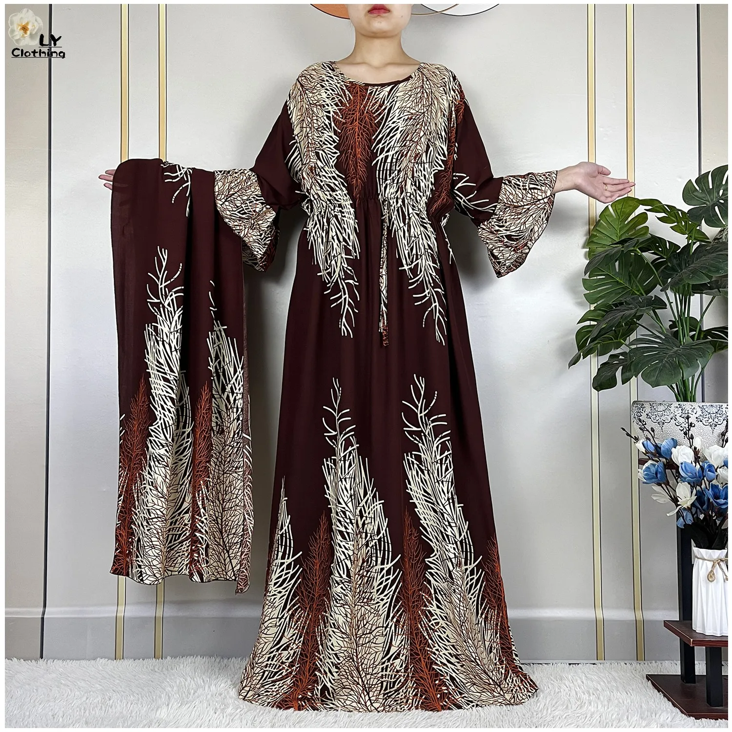 

Новинка 2024, модное женское платье Дубая с принтом, свободные хлопковые африканские Дашики с длинным рукавом, элегантные женские летние повседневные макси платья абайя ислам
