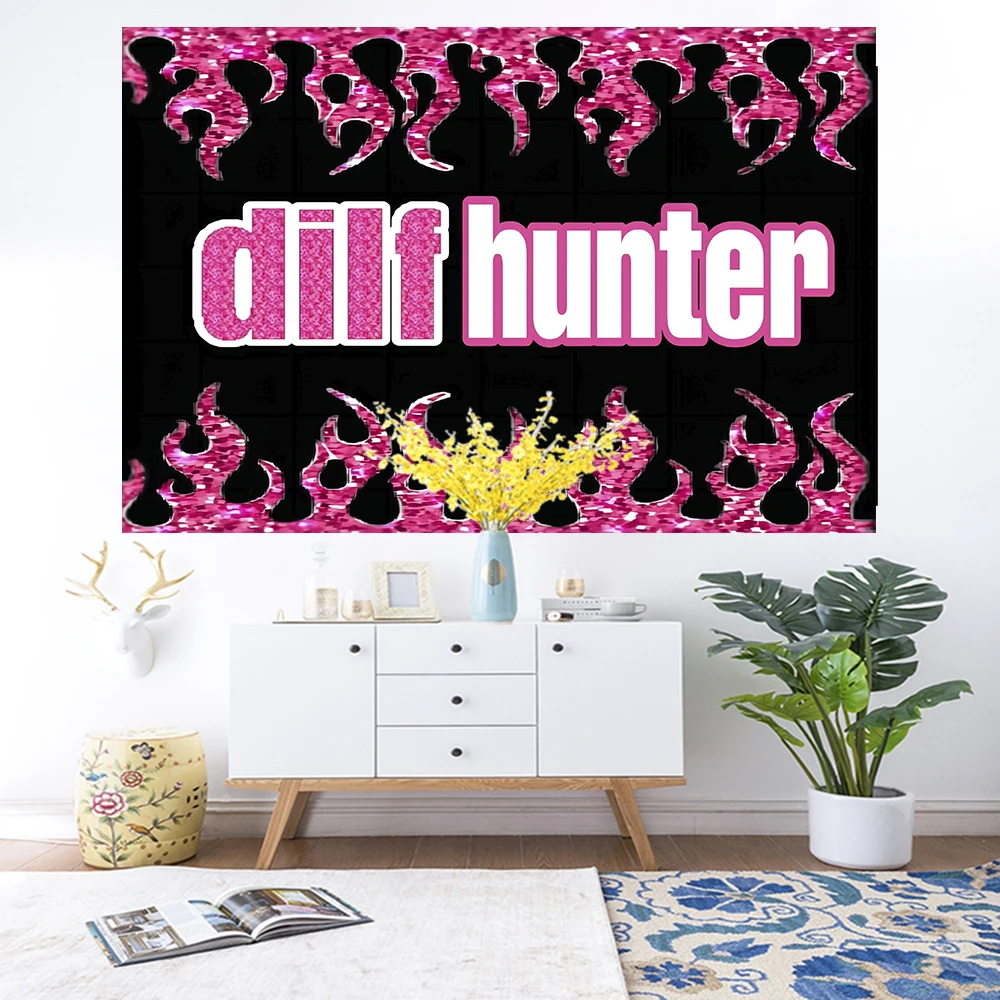 

Funny DILF Hunter Tapestry Wall Hanging Pink Fire Tapestry Aesthetic Room Decor Meme Tapestries Wallpaper Bedroom Decoration