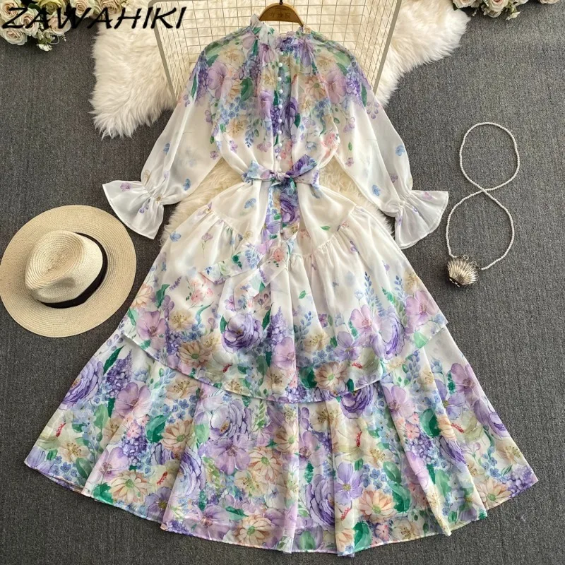 Vintage Women's Long Dress Temperament Bandage Chiffon Femme Robe Floral Patchwork Pleated Vestidos Sweet Office Lady Ropa Mujer
Vintage Women's Long Dress Temperament Bandage Chiffon Femme Robe Floral Patchwork Pleated Vestidos Sweet Office Lady Ropa Mujer