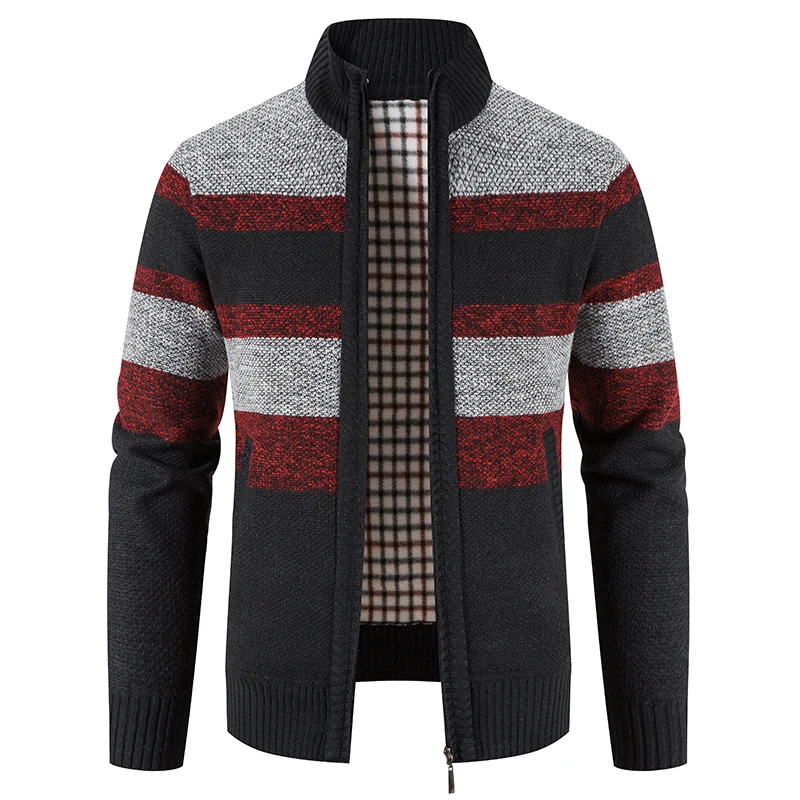 Fashion Men's Stand Collar Cardigan Sweater Slim Fit Cable Knit Zipper
