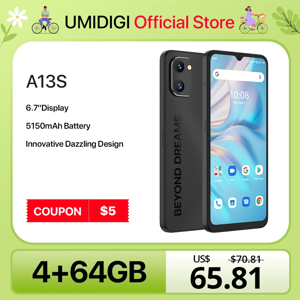 

UMIDIGI A13S Android Smartphone 6.7" HD+ Display Global Version 4GB 64GB Cellular 5150mAh 16MP Rear Camera Cellphone In Stock