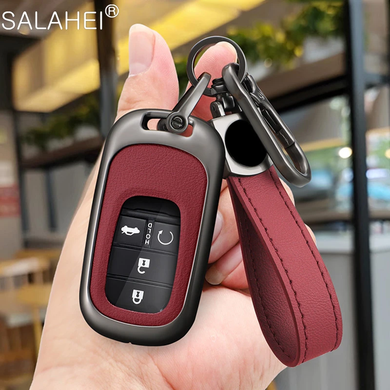 

Car Remote Key Fob Cover Case Holder Protector Zinc Alloy Leather For Honda Civic Accord HR-V CR-V CRV 2021 2022 2023 Accessorie