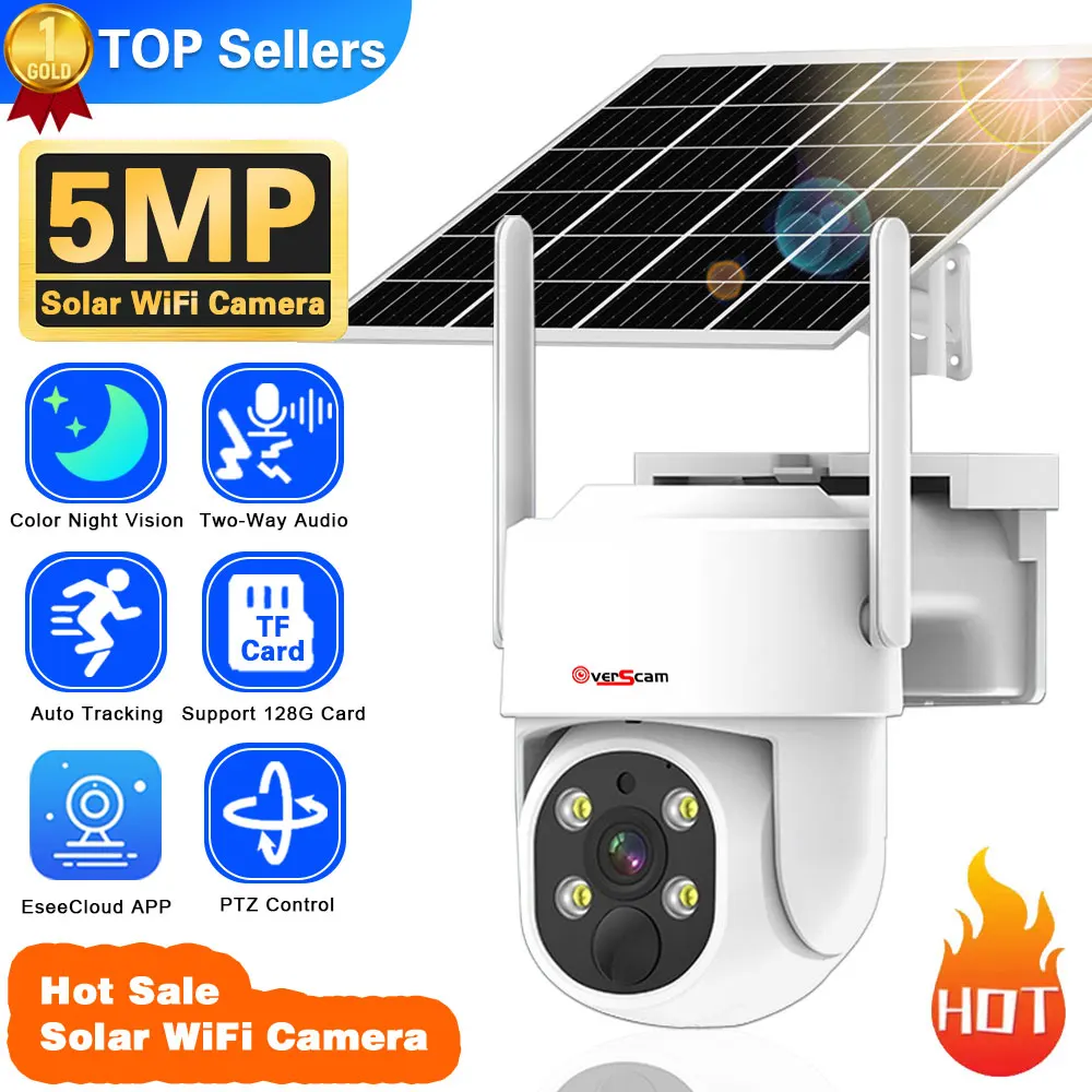 

5MP PTZ IP WiFi Camera Solar Power Low Comsunption Panel Built-in Battery Surveillance Cameras PIR Human Detection Outdoor IP66